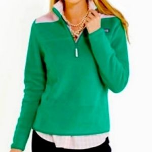 Vineyard Vines Emerald Green W/Pink Striped Inlay Fleece 1/4 Zip Jacket Size S